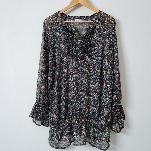 Georgette floral printed Short dress in black - Picture 2 of 9